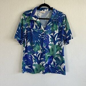 Gold Hanger Vintage 90s Women’s Blue Green Floral Button Front Blouse Size Large